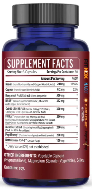 Cardio NAD+ Dietary Supplement Label