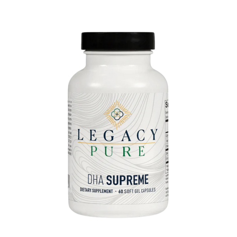 Legacy Pure DHA Supreme fish oil supplement bottle with 60 soft gel capsules