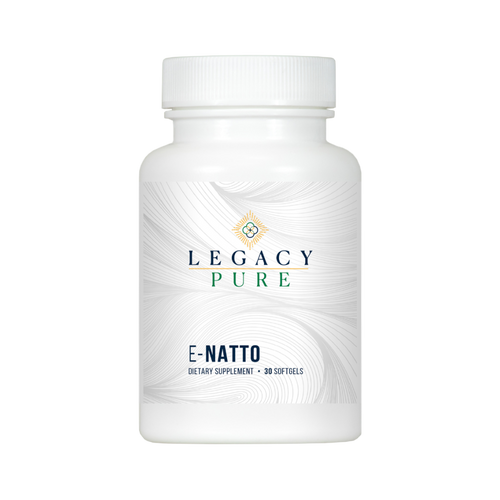 Legacy Pure E-Natto dietary supplement bottle on a white background
