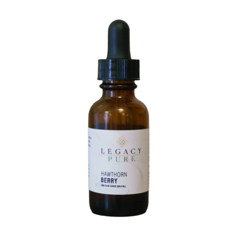1 fl oz amber glass dropper bottle of Legacy Pure Hawthorn Berry