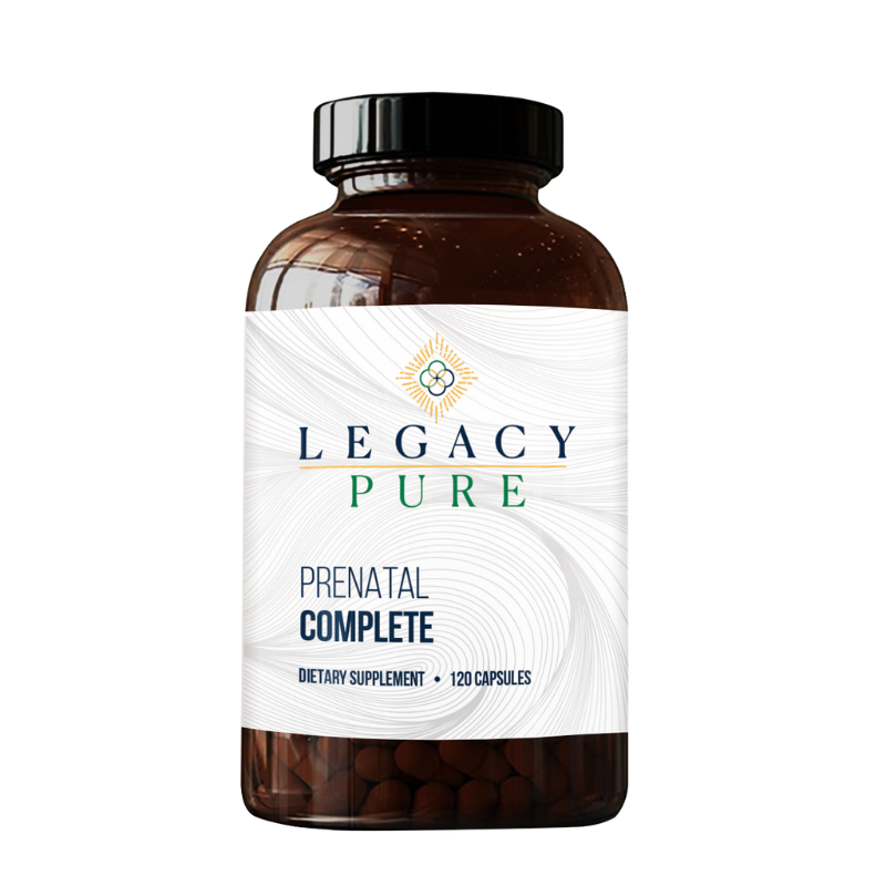 Legacy Pure Prenatal Complete dietary supplement bottle with 120 capsules